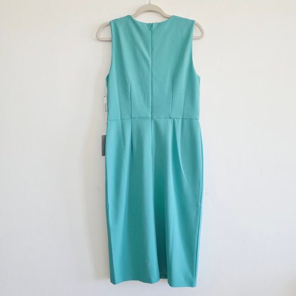 Maggy London Teal Blue / Green Sleeveless Knee Length Sheath Wrap Dress Size 10 - Picture 3 of 6